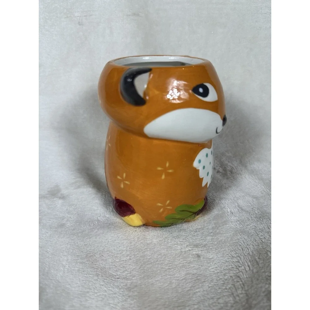 Pier 1 Fox Ceramic Mug 12 oz Fall Colors Whimsical Hand Painted Earthenware